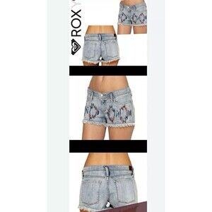 ROXY Juniors Size 9/29 Embroidered BOHO Southwest Print Jeans Shorts Frayed Hems
